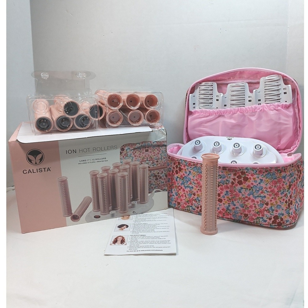 Calista Ion Hot Rollers Extra Long (5" Long) Set of 12 1" Curlers w/ Clips Bag